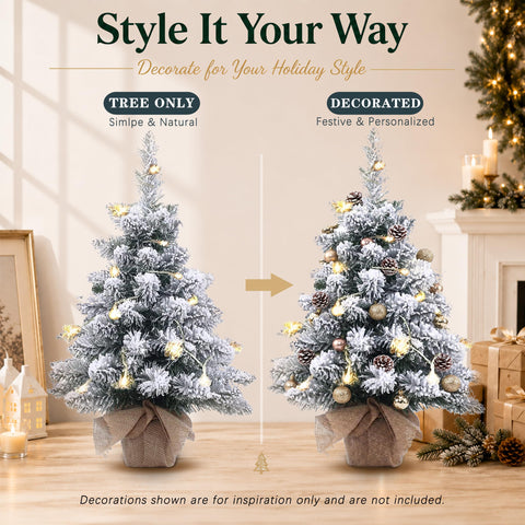 Topro decorated mini tree with ornaments showing how it complements holiday décor and small ornaments