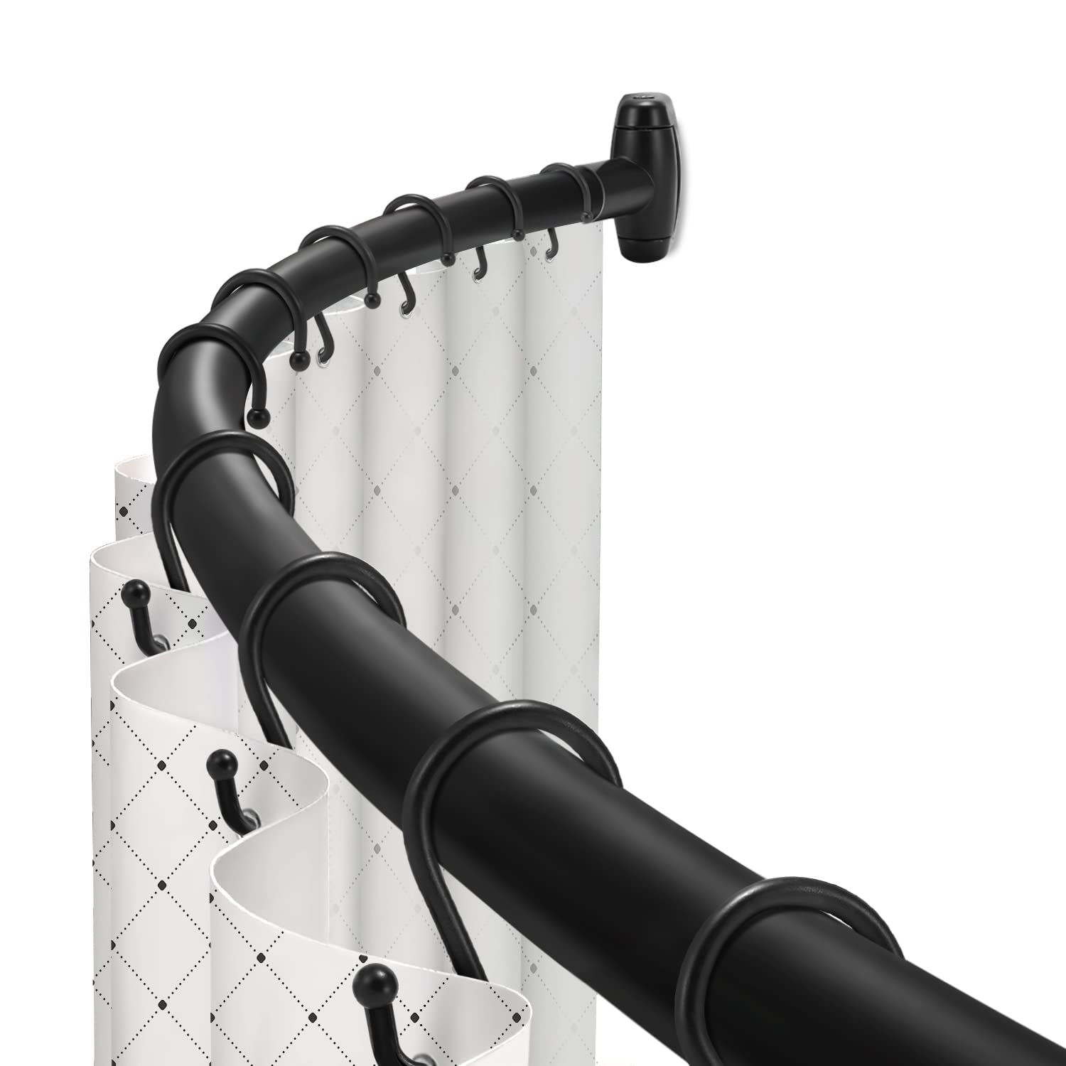 TOPROD front view of curved rod showing finish and profile, improves shower space