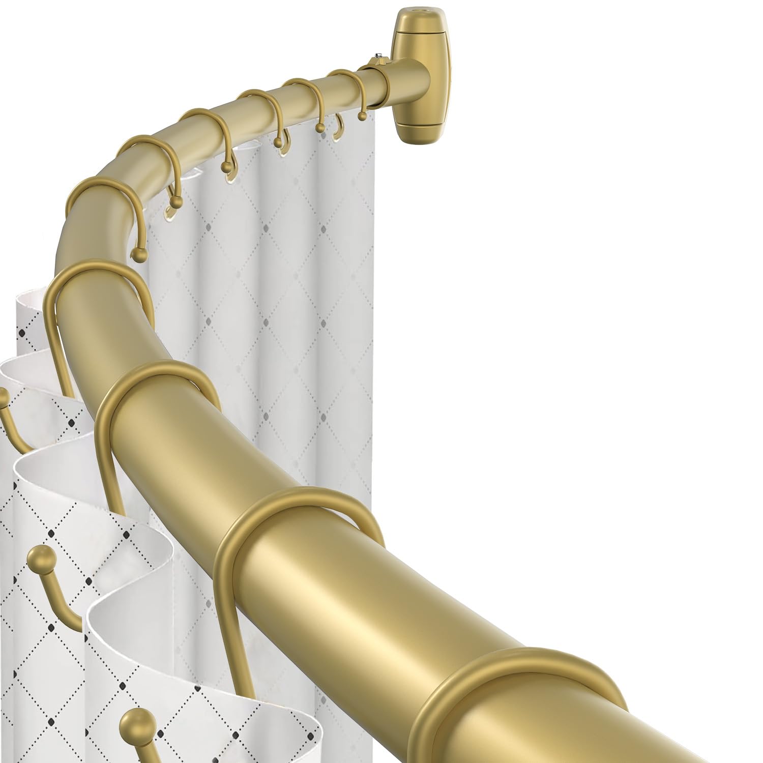 TOPROD curved shower rod front view showing arched profile and stable fit