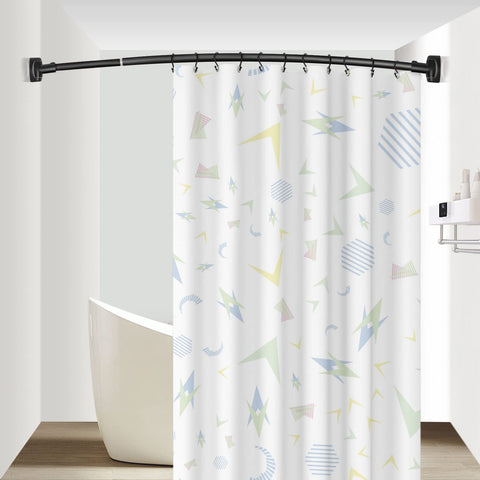 TOPROD lifestyle bathroom scene with rod and curtain, enhances shower comfort