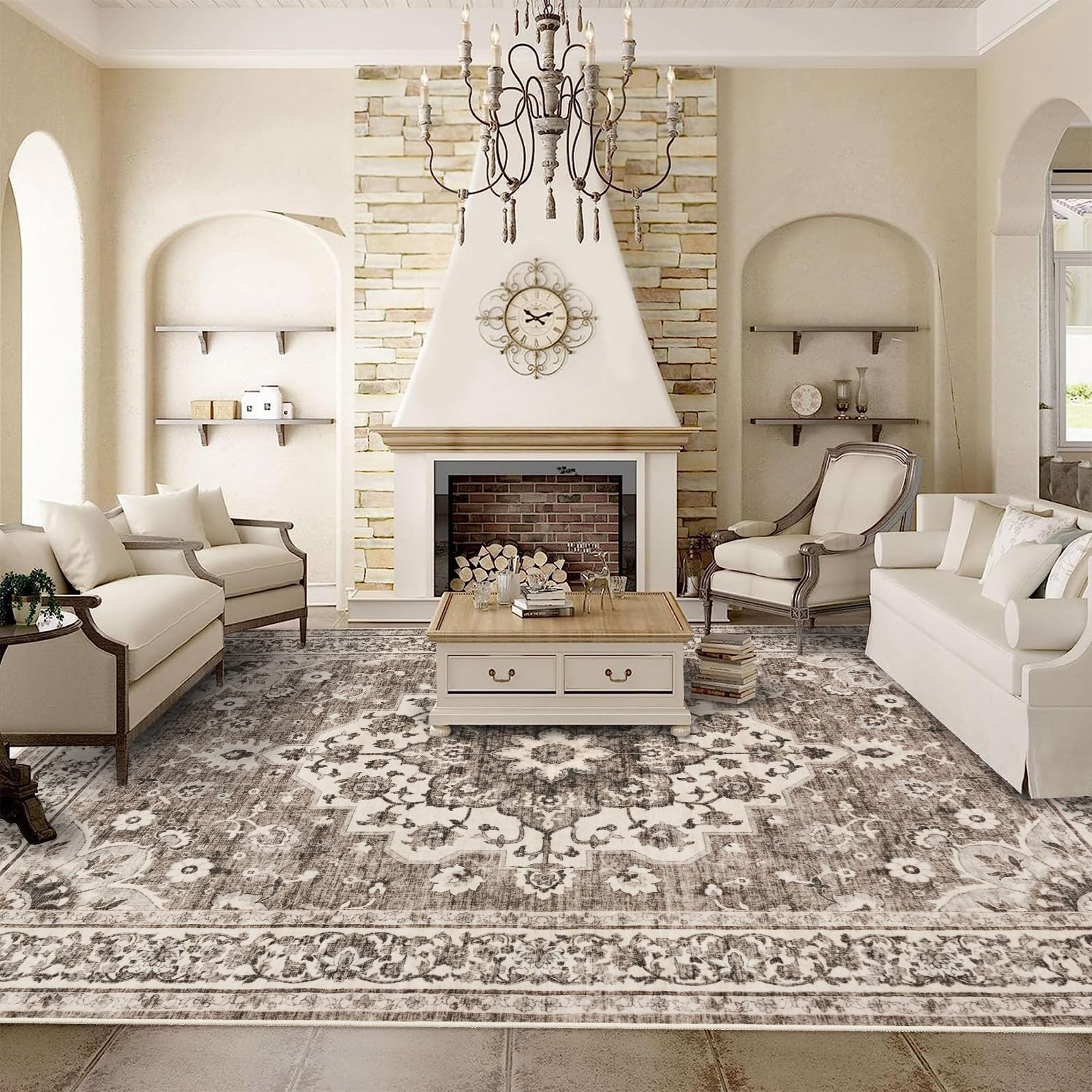 TOPRUUG front view of 9x12 rug showing vintage medallion and balanced palette for styling