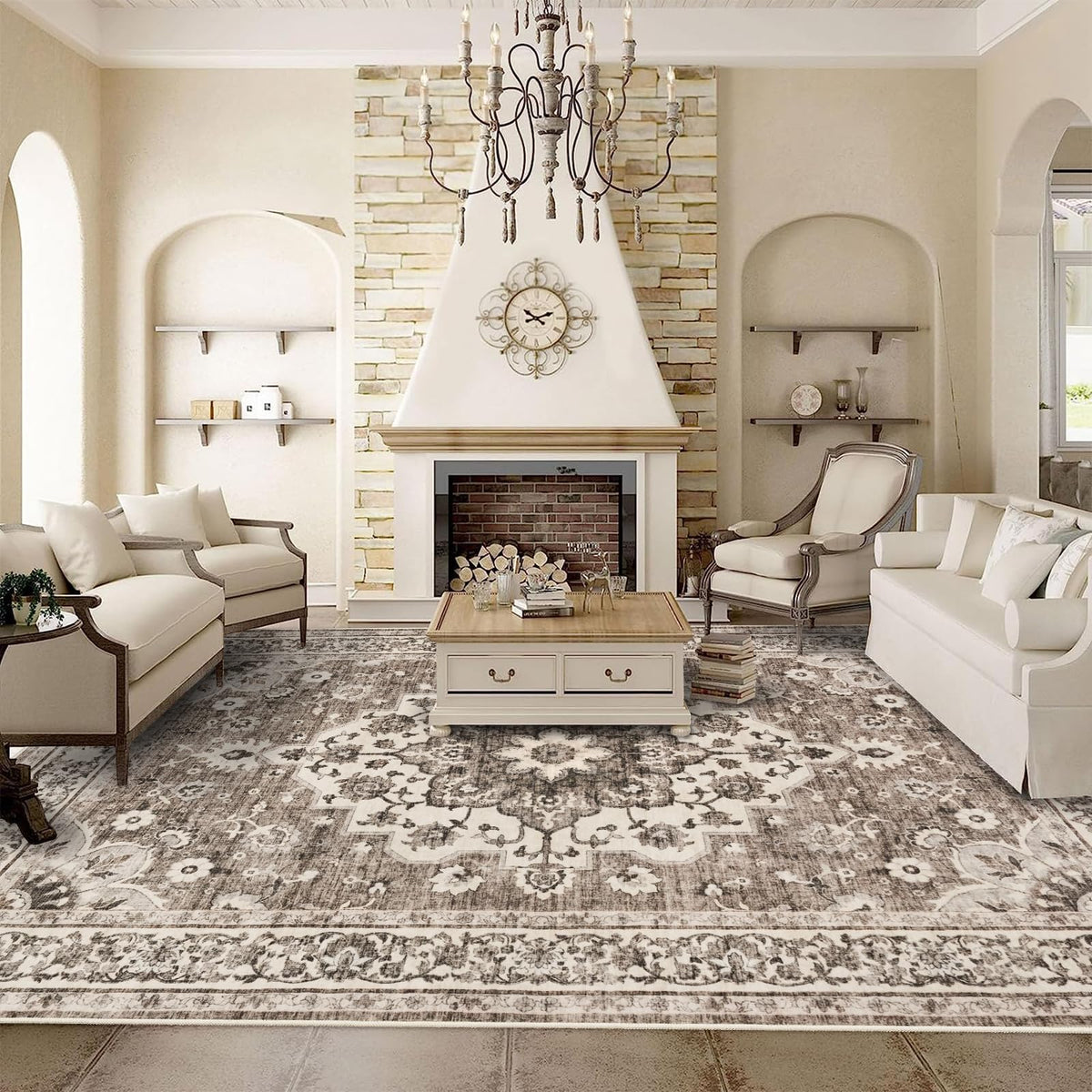 TOPRUUG front view of 9x12 rug showing vintage medallion and balanced palette for styling