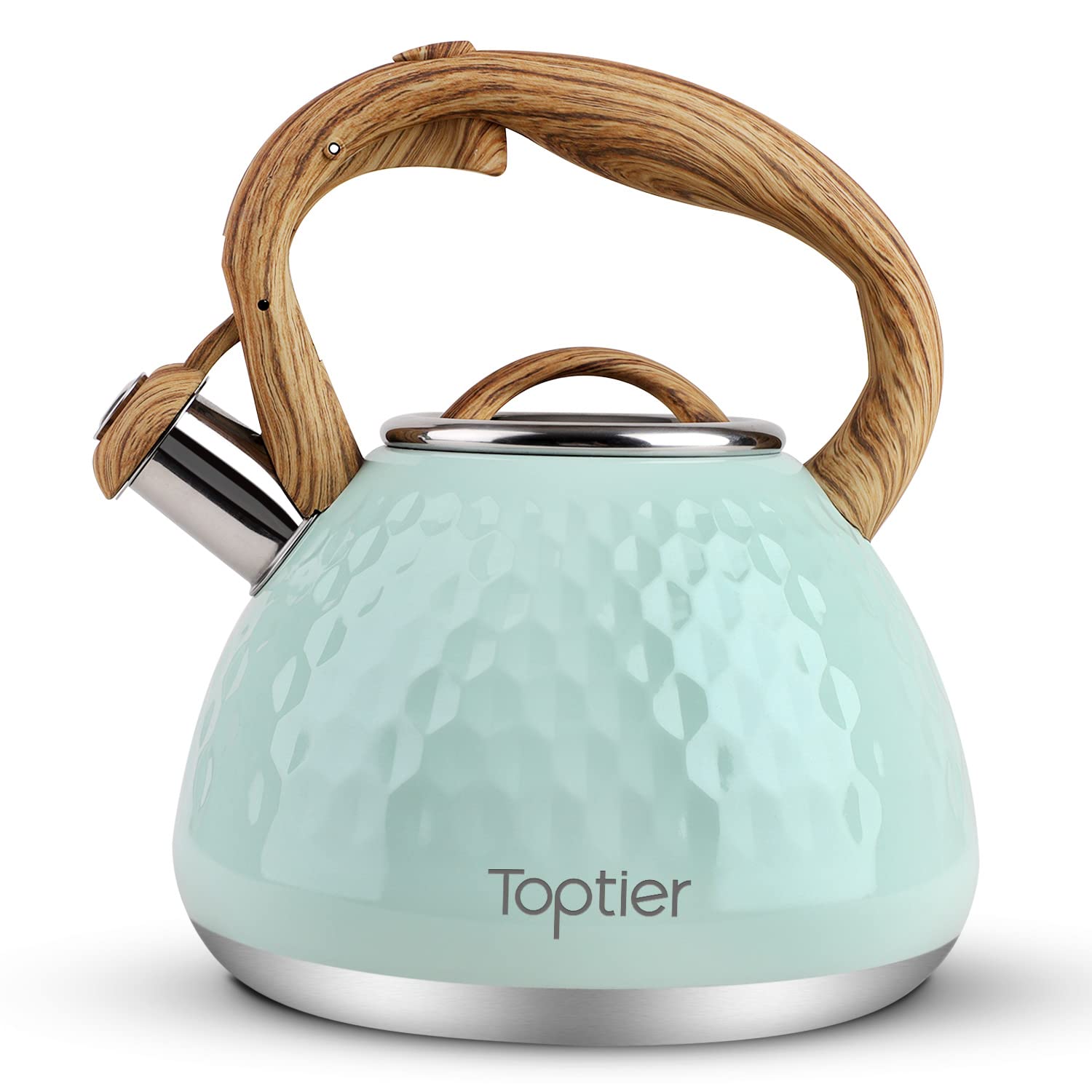 toptier front view light green kettle shows stylish diamond finish and capacity benefit