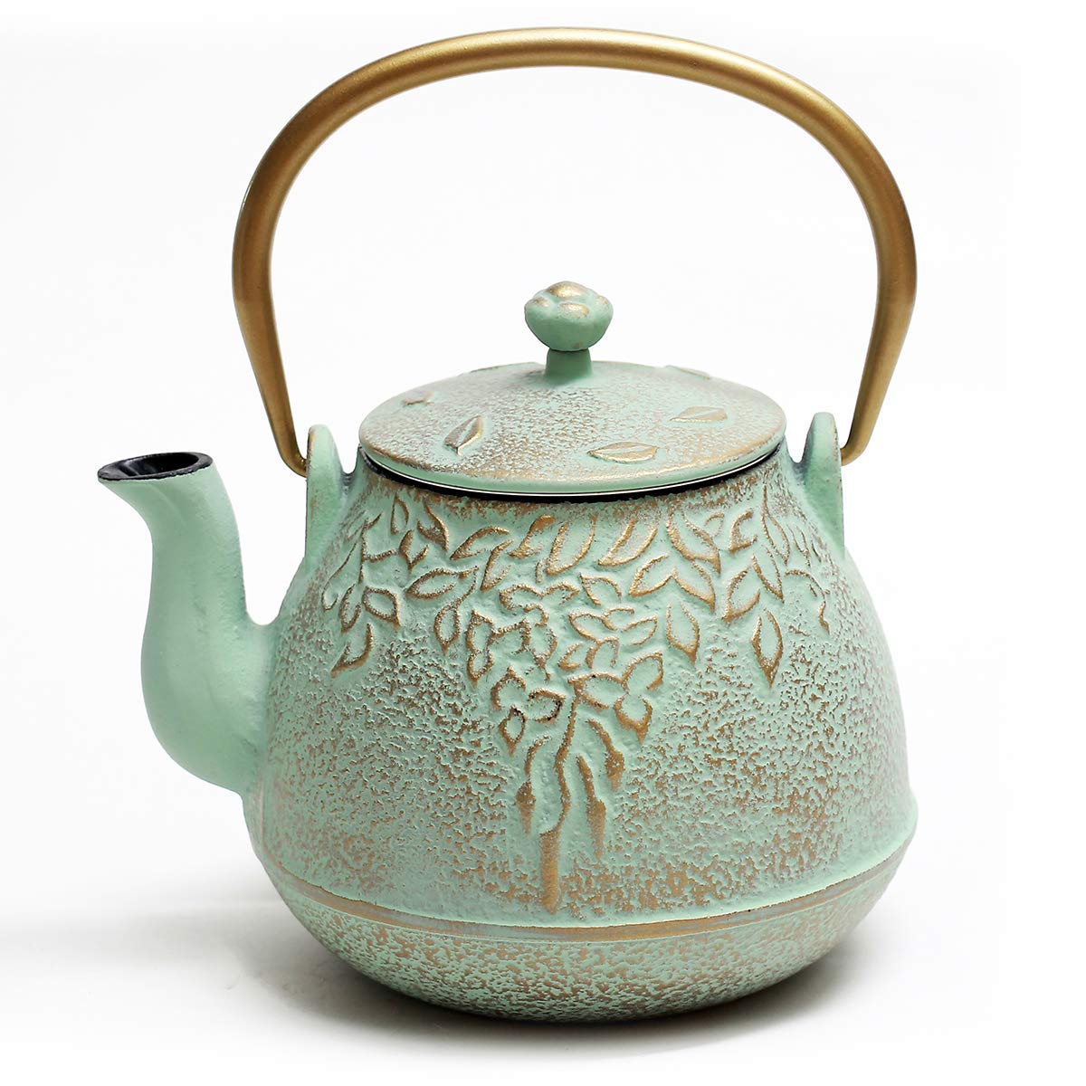 toptier teapot front view showing leaf design and handle for decorative kitchen appeal