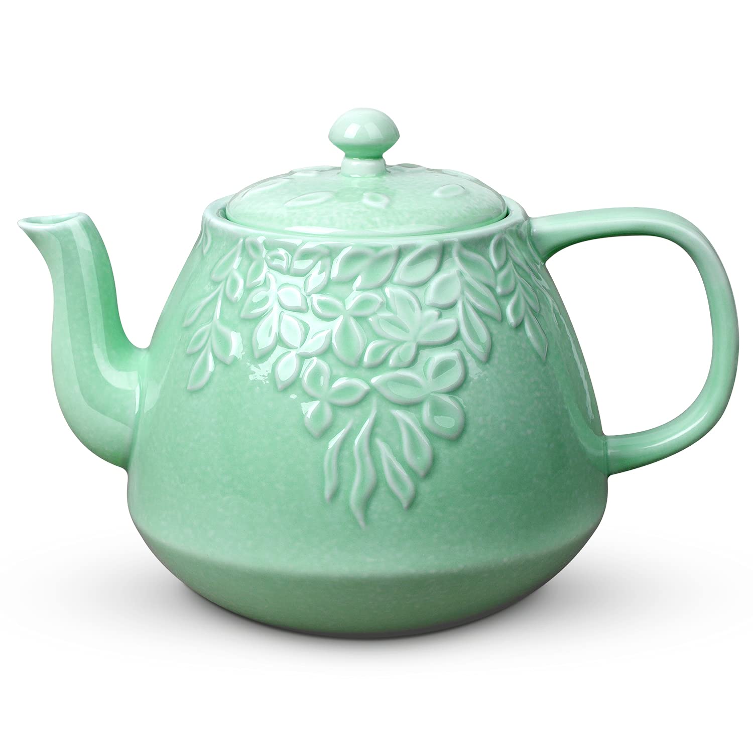 toptier front view teapot showing light green finish and pleasing shape