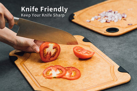 Toptier view of reversible flat and grooved sides offering versatile prep surfaces