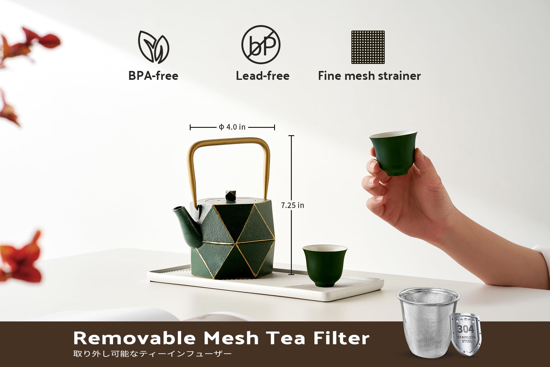 toptier teapot fold‑down handle and short spout for steady grip and drip‑free pouring