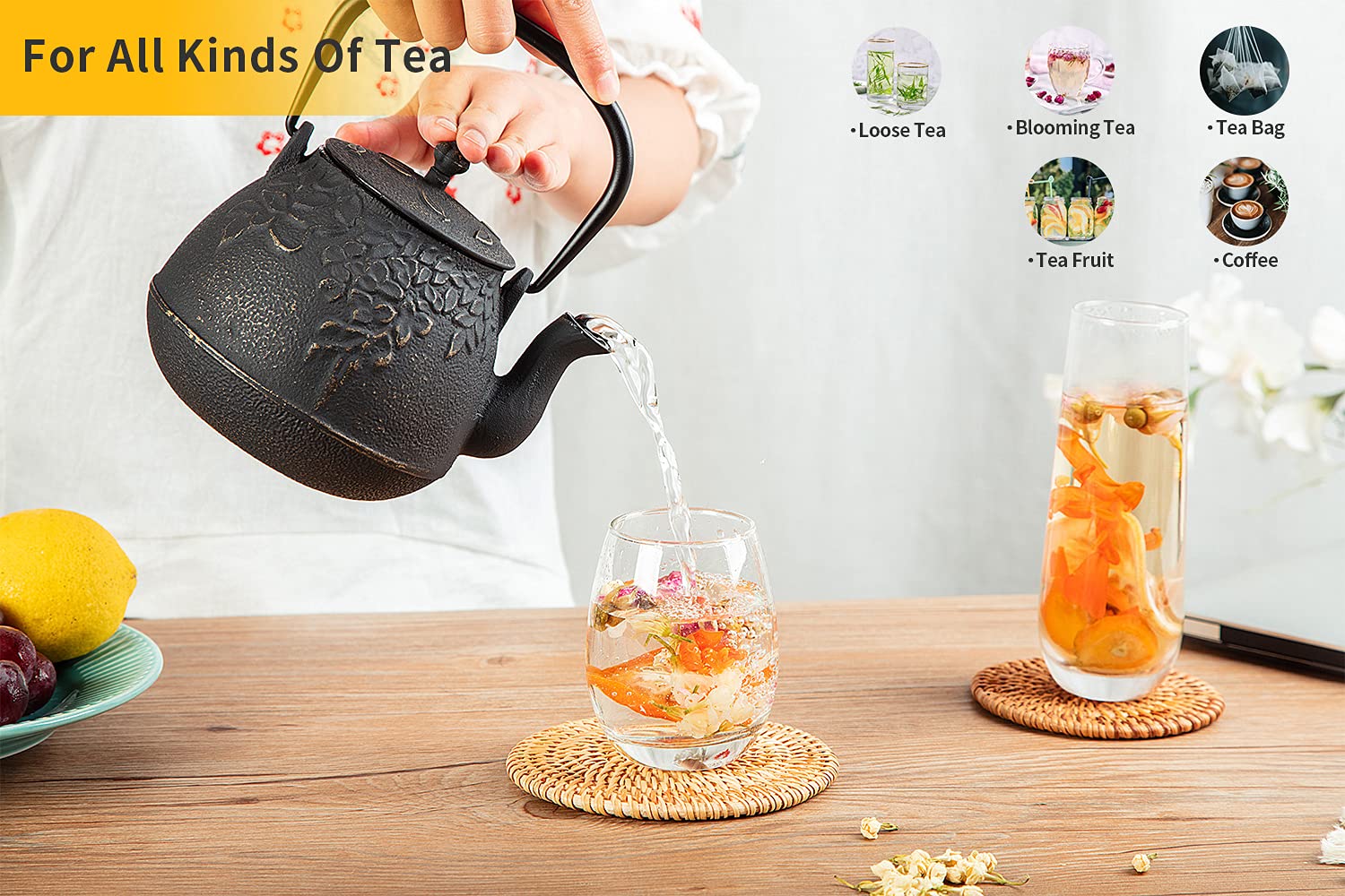 toptier teapot sitting on a wood stove demonstrating stovetop heating and warmth retention
