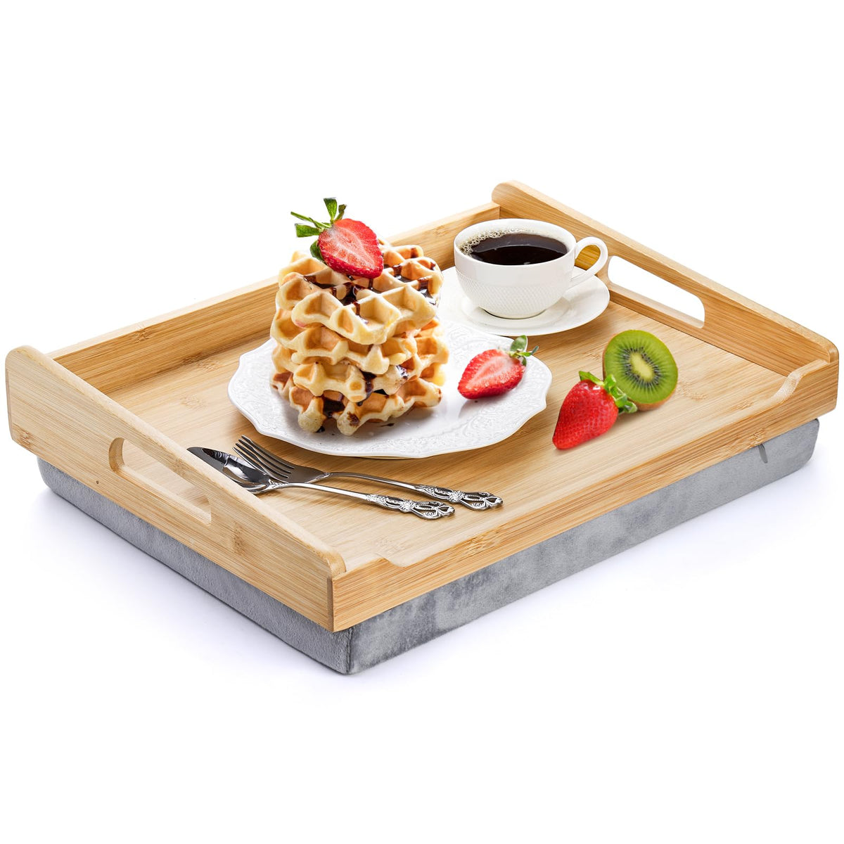 TOPZEA front view of bamboo lap tray showing sturdy surface and fit