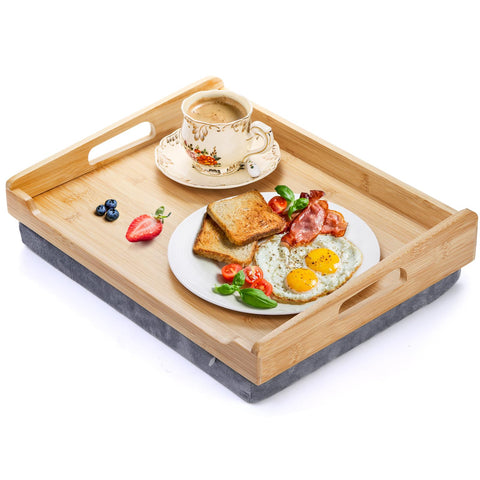 TOPZEA lap tray in use on couch holding meal for stable dining