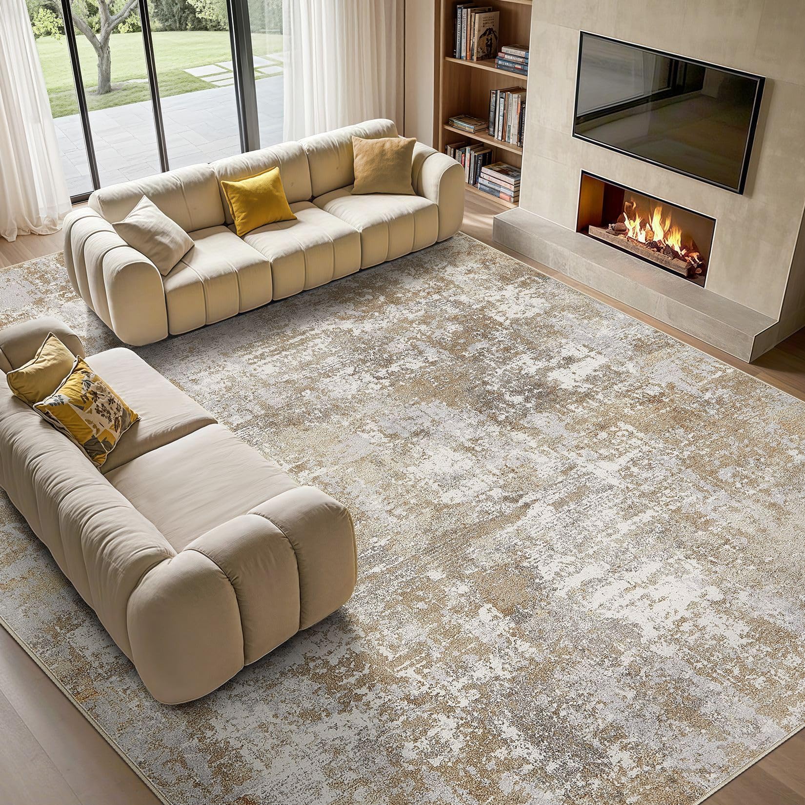 Tortania front-facing 9x12 rug shows neutral abstract design and elegant look