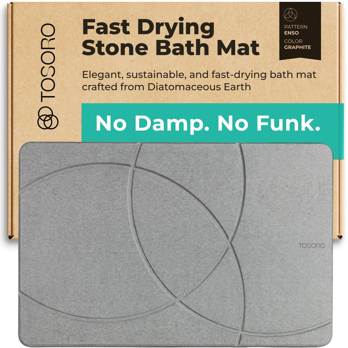 TOSORO front view of graphite stone bath mat showing minimalist design and dryness benefit