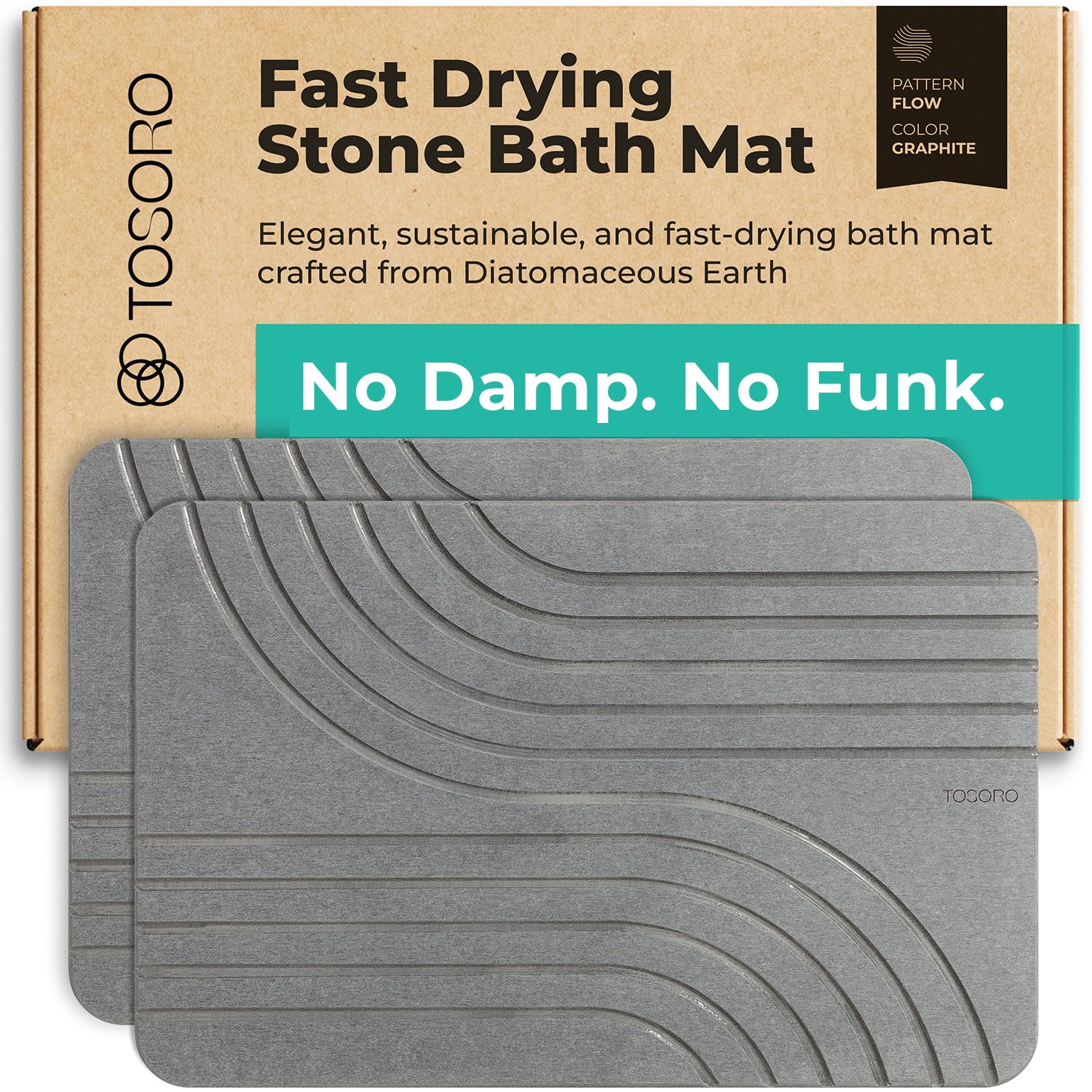 TOSORO front view of graphite stone mats showing sleek design and quick drying benefit