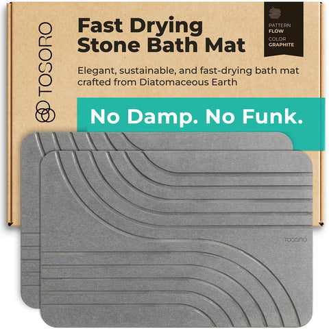 TOSORO front view of graphite stone mats showing sleek design and quick drying benefit