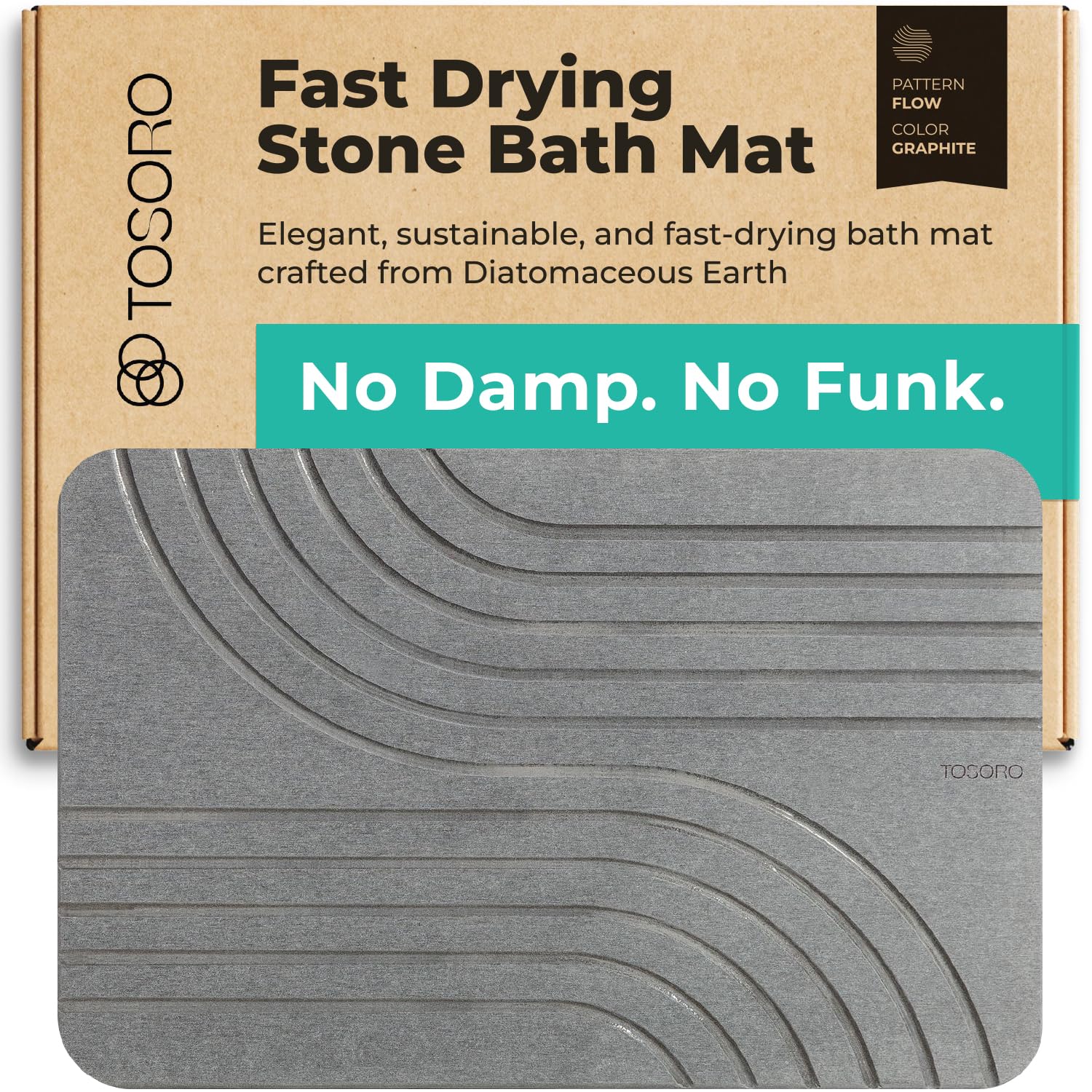 TOSORO graphite stone mat front view showing sleek design and quick drying benefit