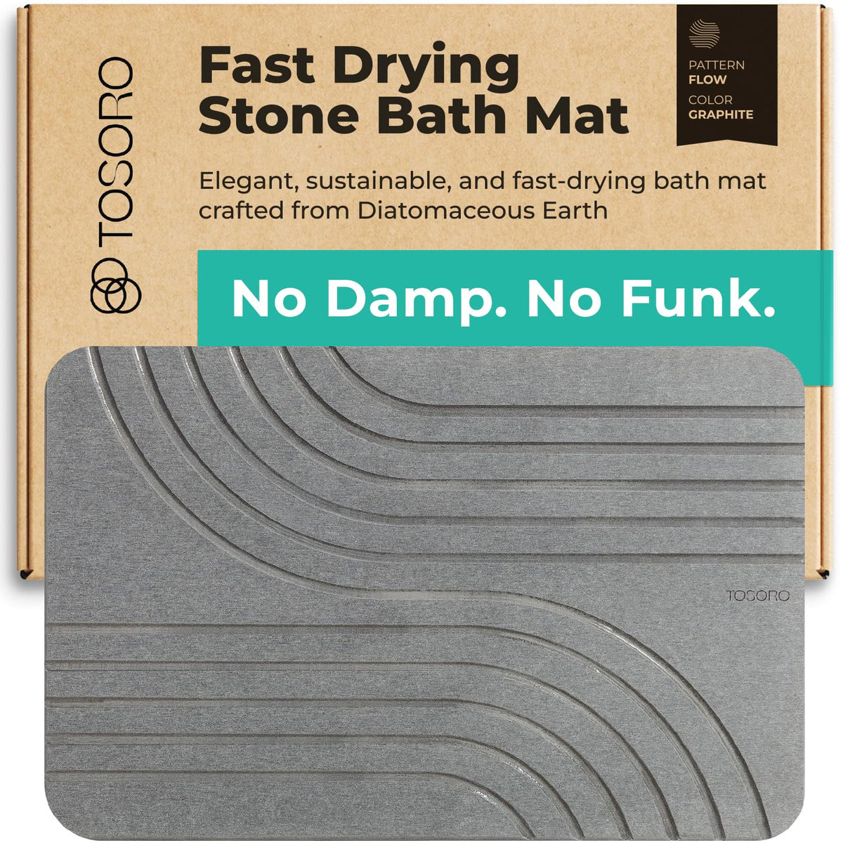 TOSORO graphite stone mat front view showing sleek design and quick drying benefit