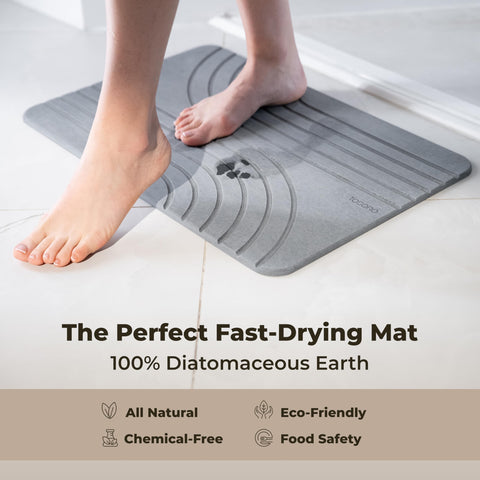TOSORO mat in bathroom scene offering dry, safe stepping area benefit