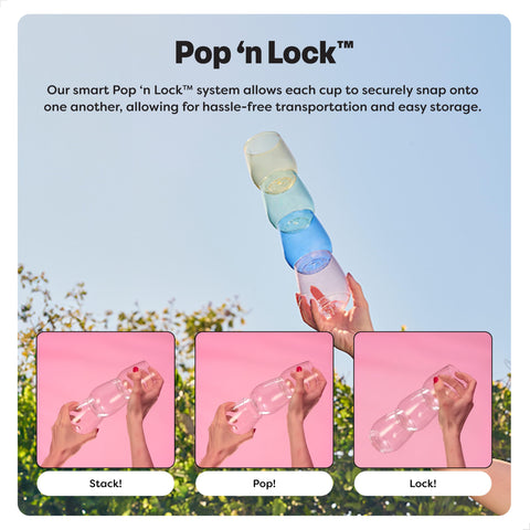 TOSSWARE stacked flutes demonstrating Pop ’n Lock for compact storage
