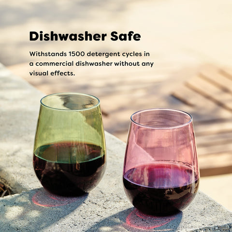 TOSSWARE glasses in outdoor setting showing party-ready unbreakable benefit