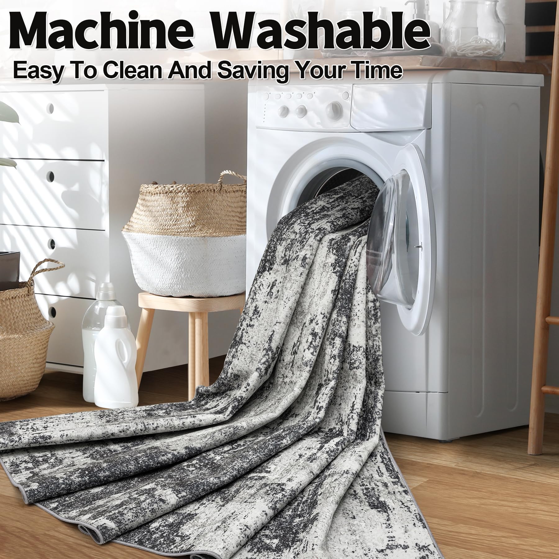 Tosuoka rug beside furniture shows scale and fit for large living areas