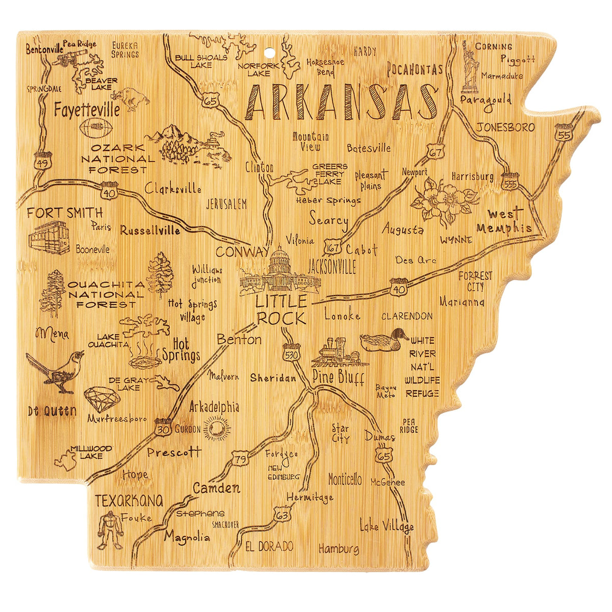 Totally Bamboo front engraved map view for attractive serving