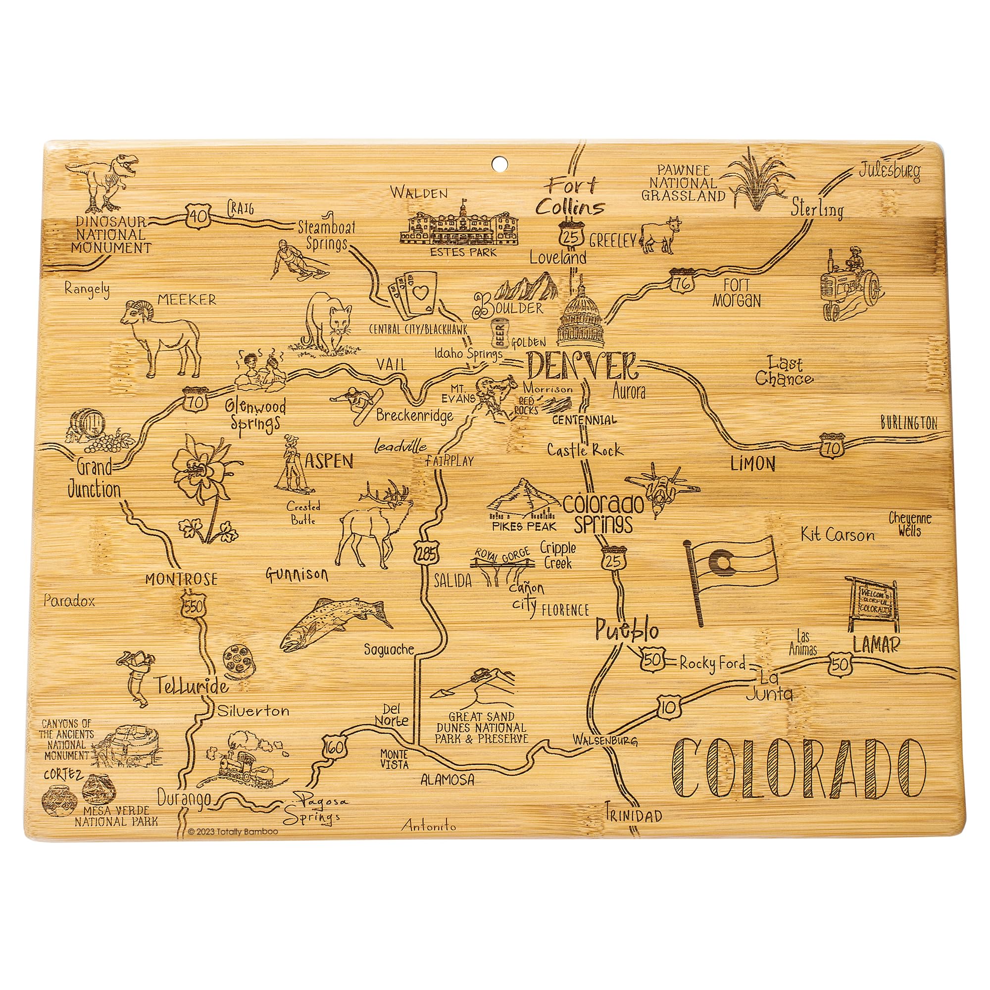 Totally Bamboo front engraved Colorado board showcased for serving