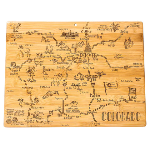 Totally Bamboo front engraved Colorado board showcased for serving