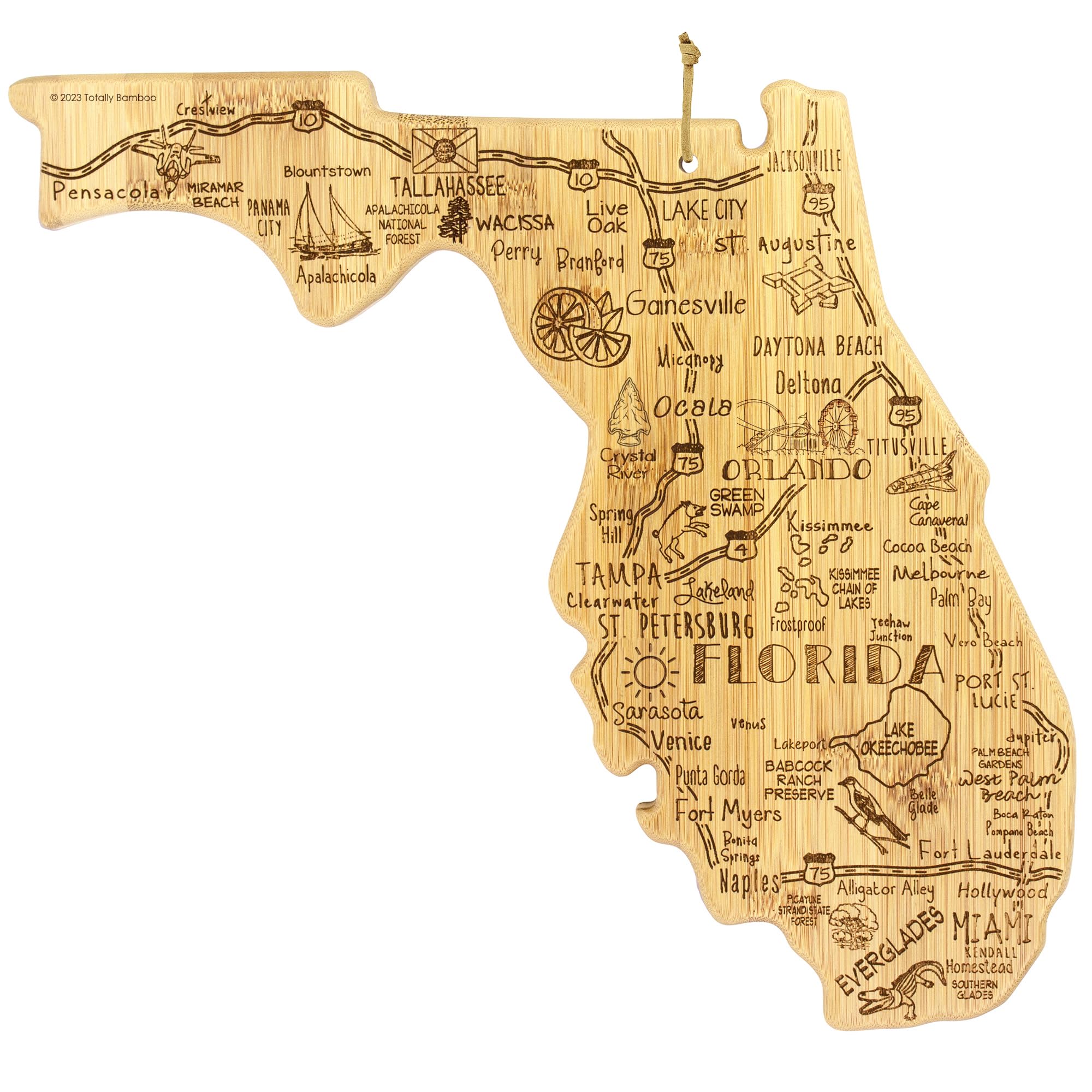 Totally Bamboo front view of Florida-shaped board for decorative serving