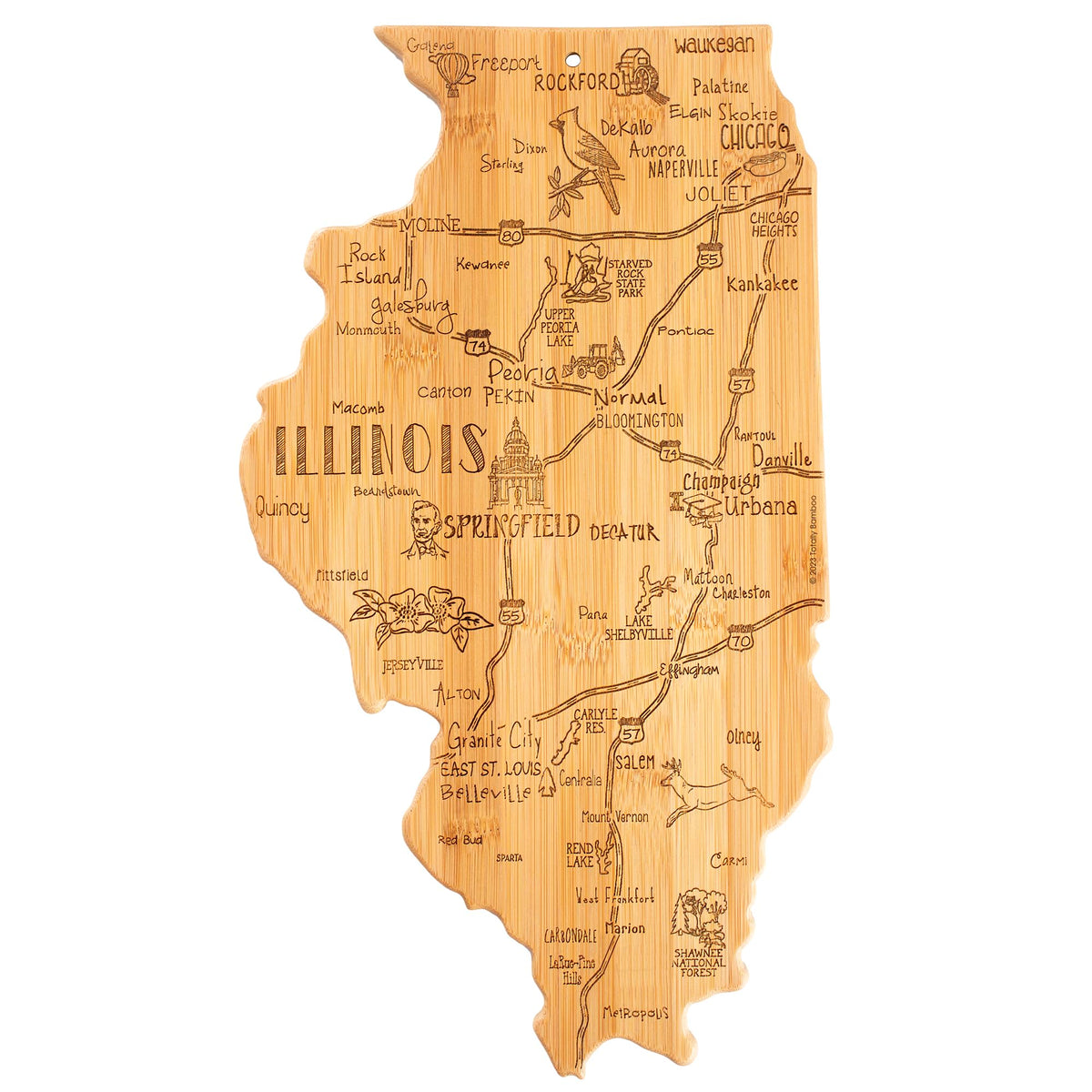 Totally Bamboo Illinois engraved front for distinctive serving