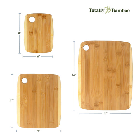 Totally Bamboo three boards styled on countertop for entertaining and everyday cooking