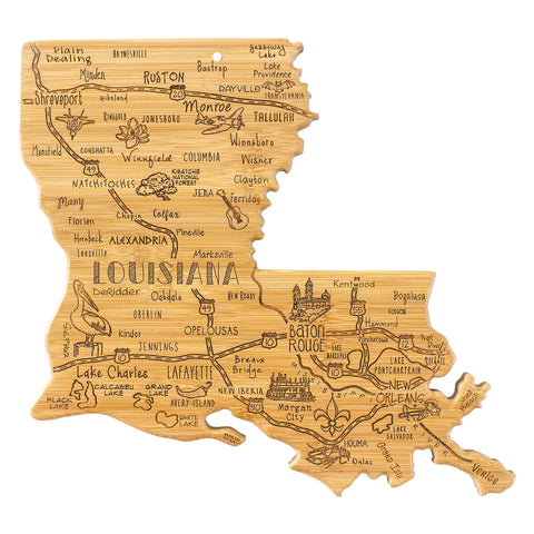 Totally Bamboo Louisiana engraved front showing cities and landmarks, perfect for themed serving