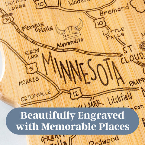 Totally Bamboo Minnesota close-up engraving showing cities and landmarks detail