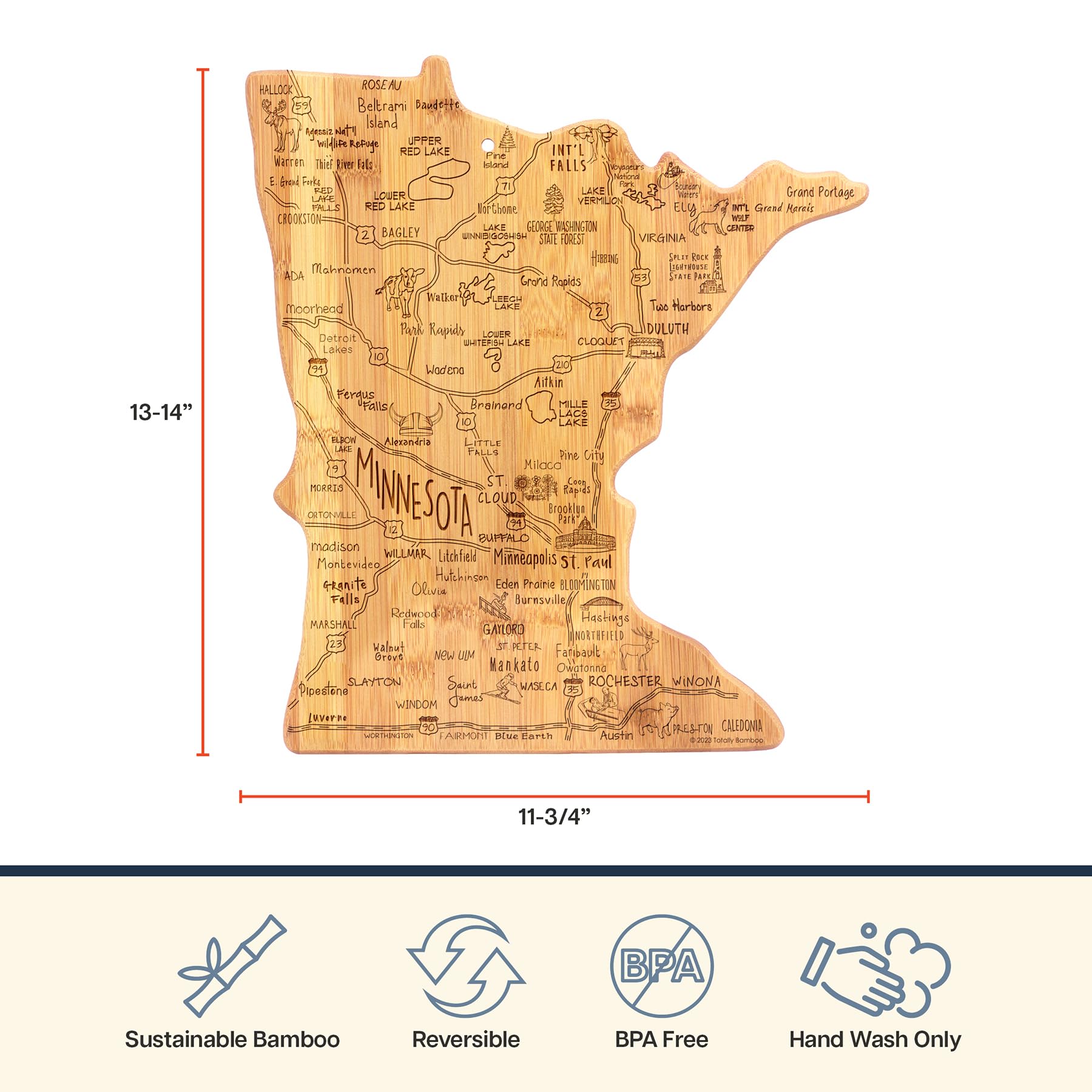 Totally Bamboo Minnesota board hung on wall with tie for decorative storage