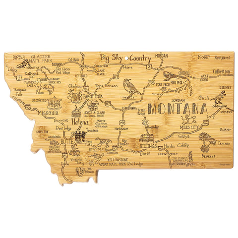 Totally Bamboo Montana front view showing state shape and engraved towns, decorative impact