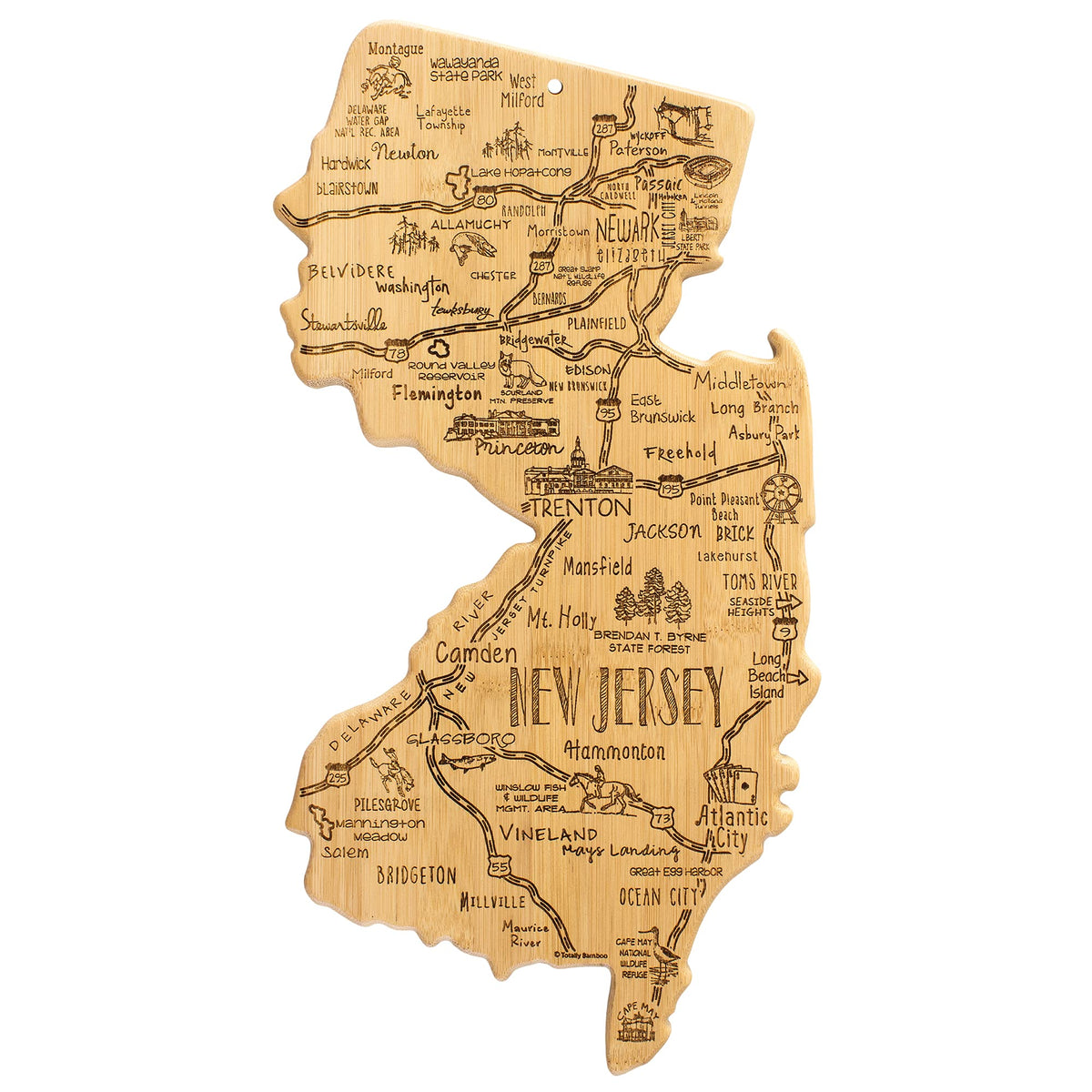 Totally Bamboo front view engraved map enhances themed serving