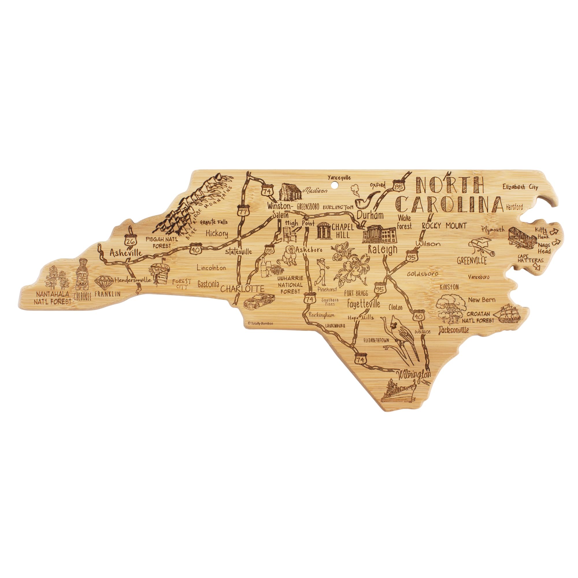 Totally Bamboo engraved front showing North Carolina map and entertaining appeal