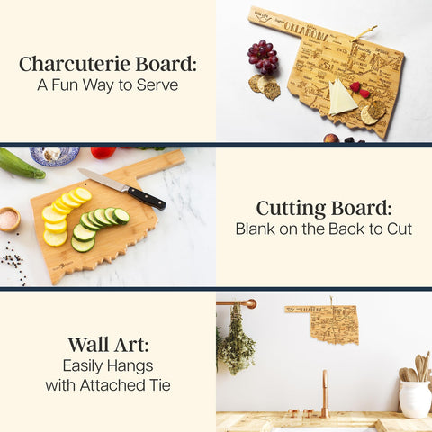 Totally Bamboo Oklahoma board smooth back cutting surface showing knife-friendly bamboo durability