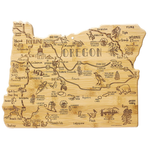 Totally Bamboo engraved front with Oregon map, enhances serving presentation