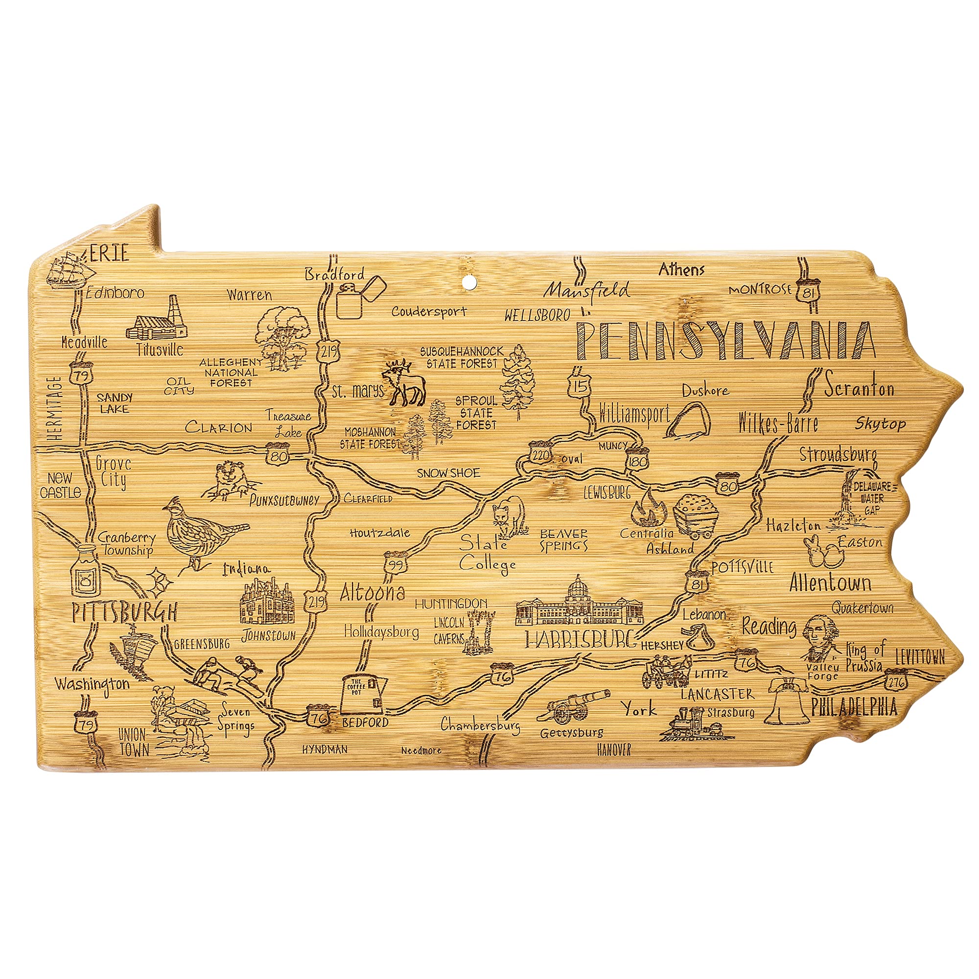 Totally Bamboo front engraved Pennsylvania map for attractive serving