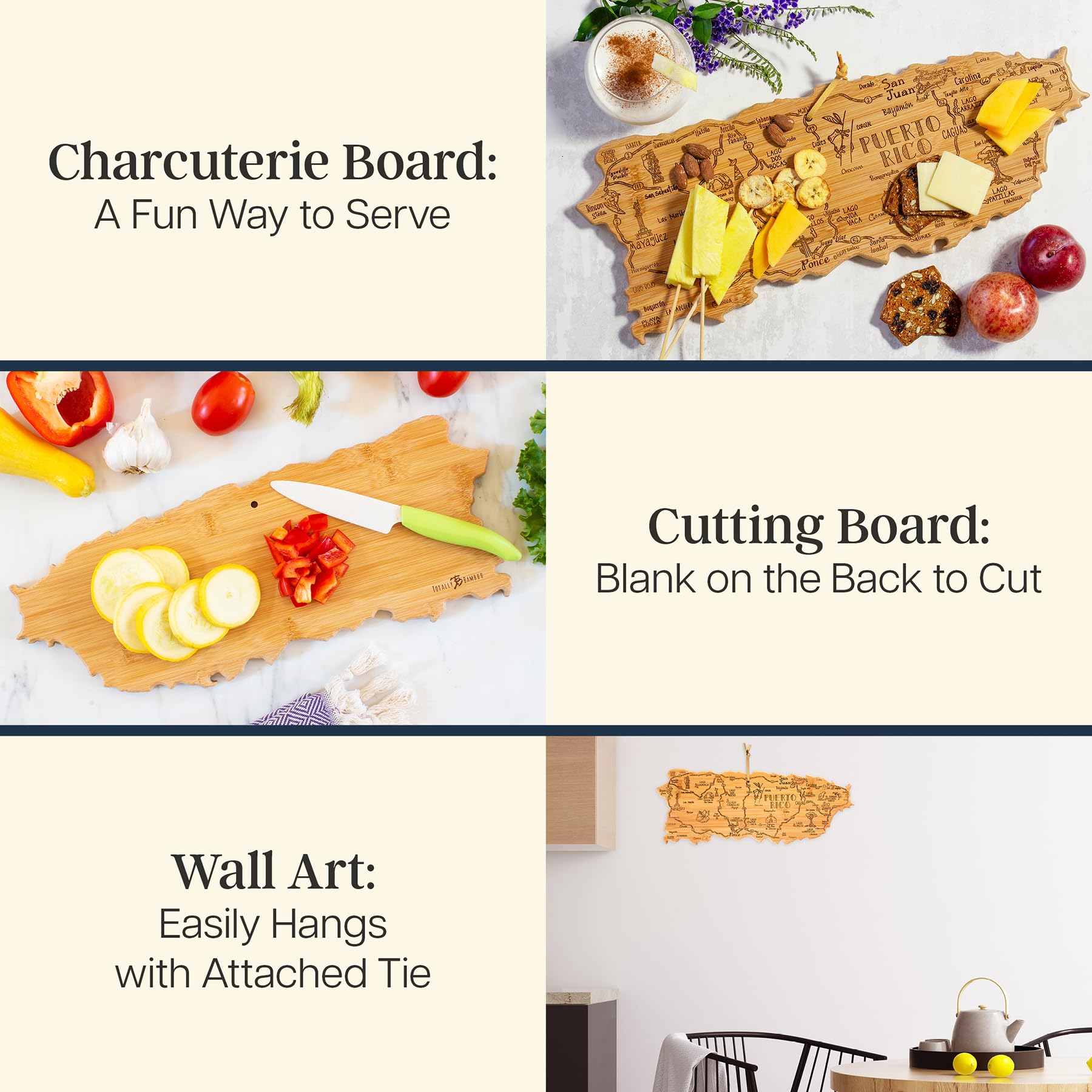 Totally Bamboo reverse side displays smooth bamboo surface, ideal for knife-friendly prep