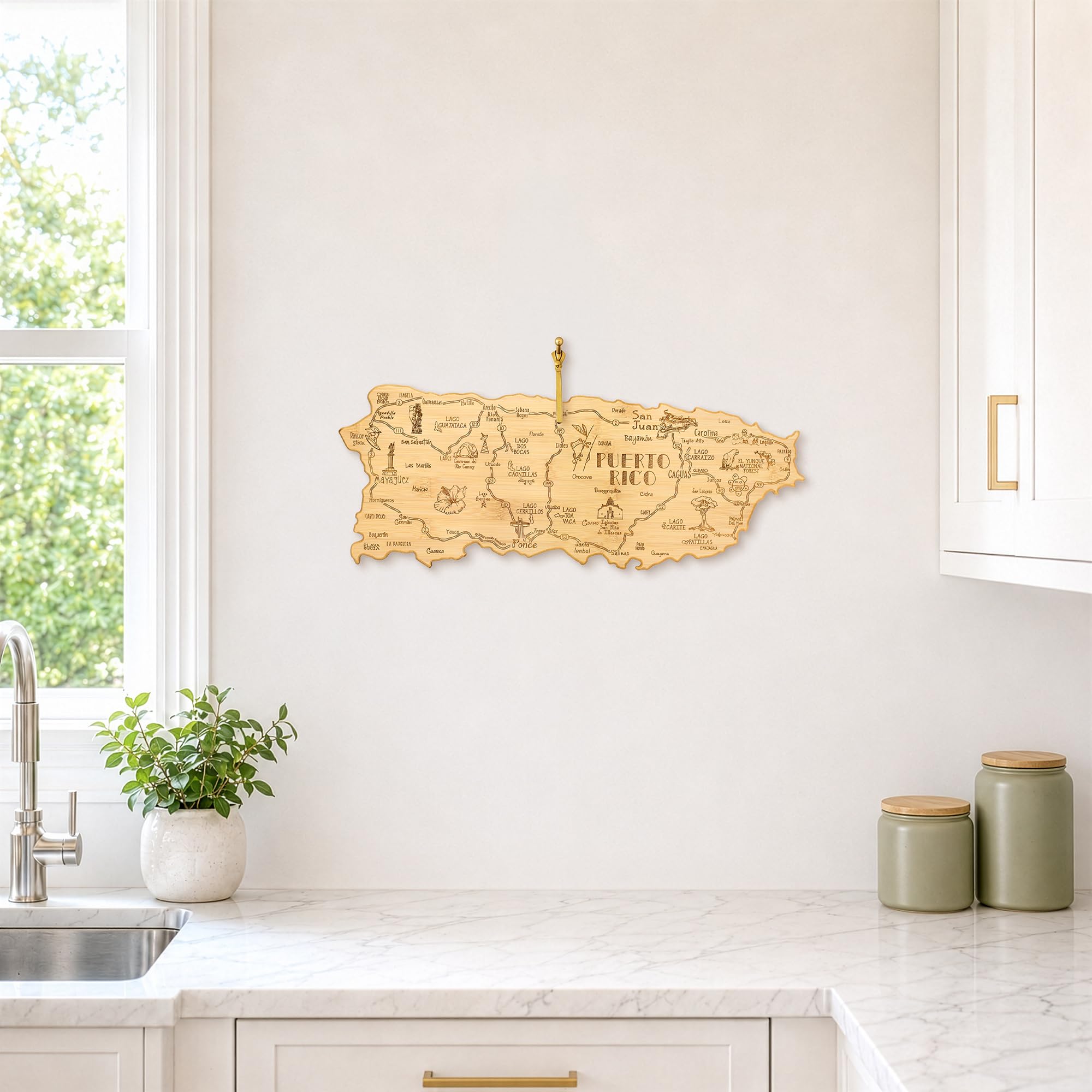 Totally Bamboo hanging on wall with included tie, doubling as decorative kitchen art