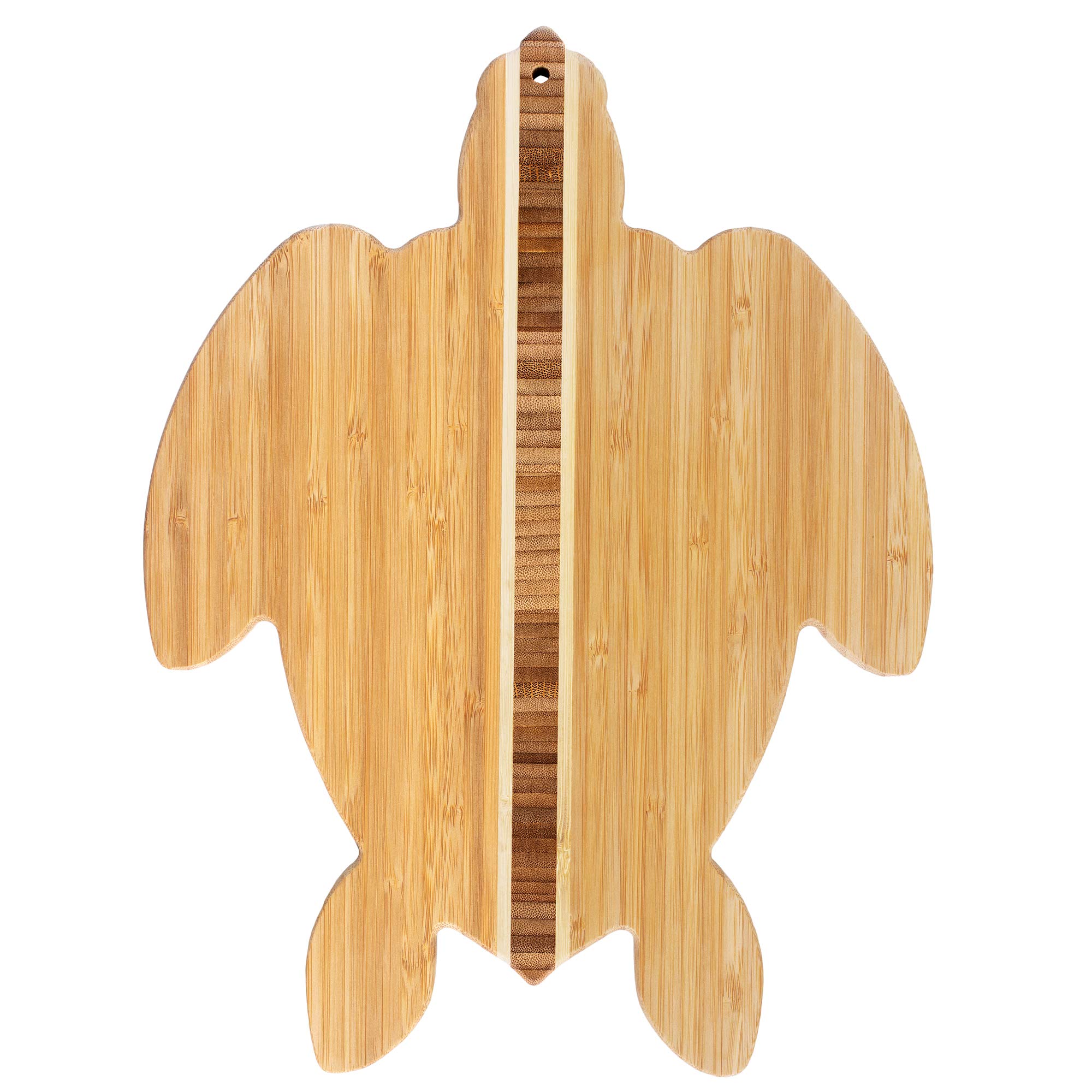 Totally Bamboo front view of sea turtle board showing shape and serving benefit