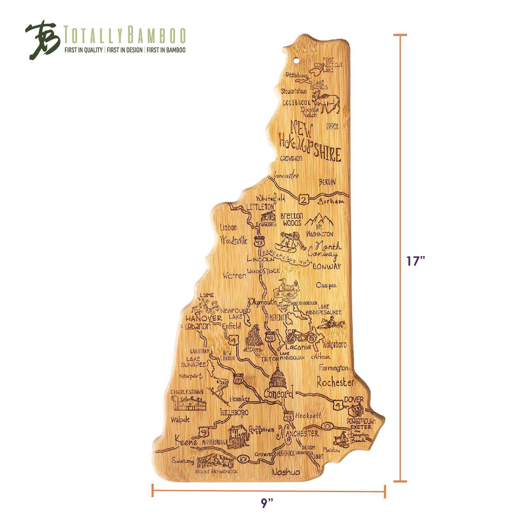Totally Bamboo board next to hand and ruler showing size and portability benefits