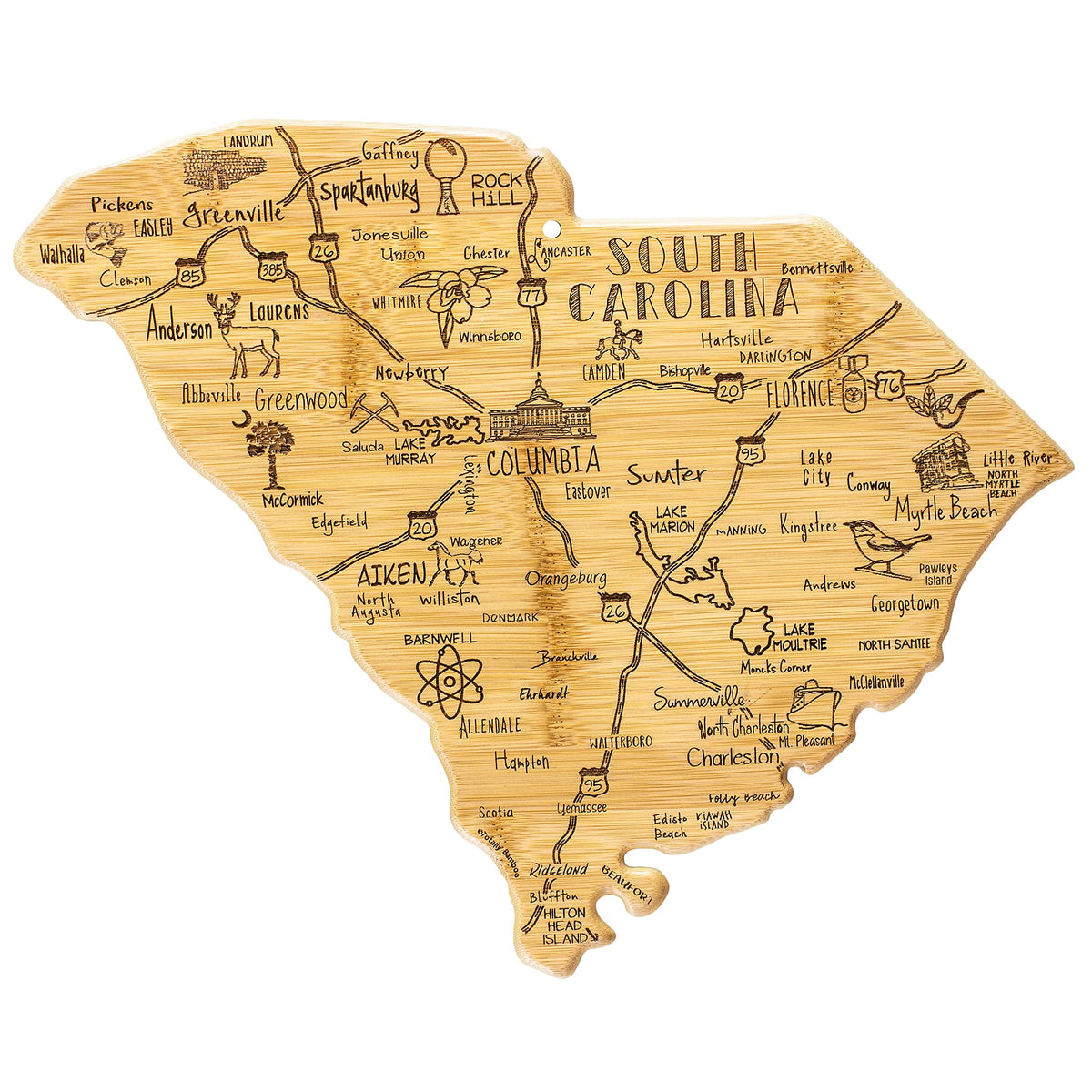 Totally Bamboo front view engraved map as stylish serving surface