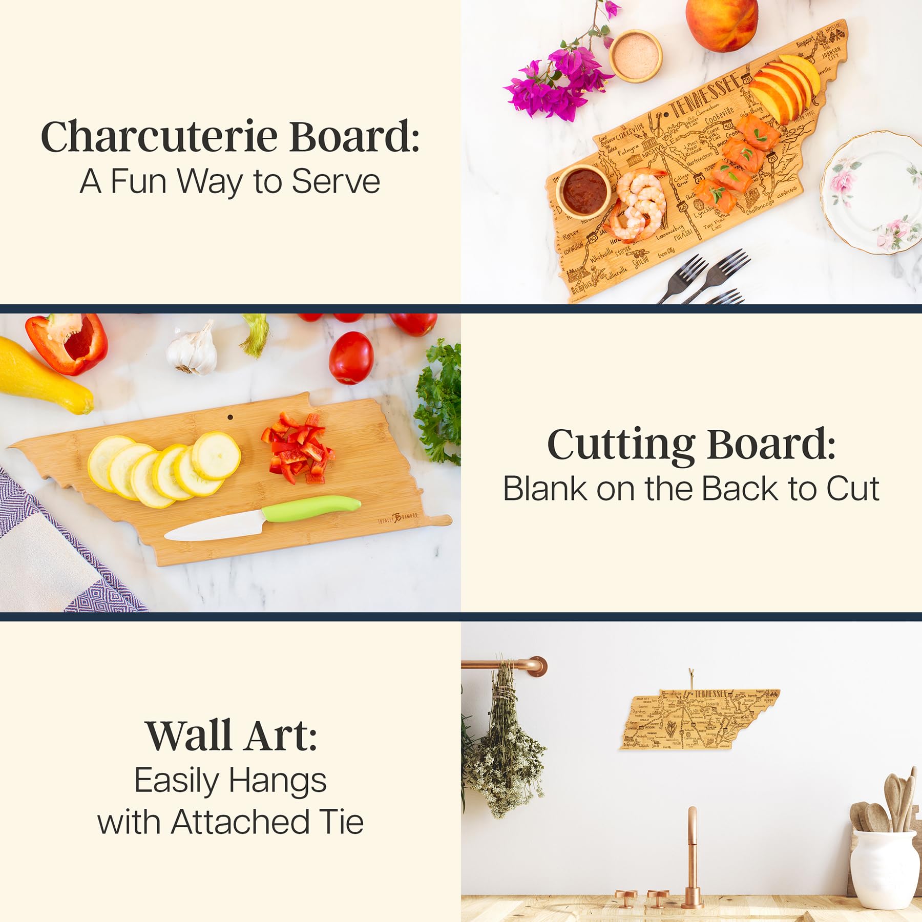 Totally Bamboo smooth back cutting surface protecting knives and aiding prep