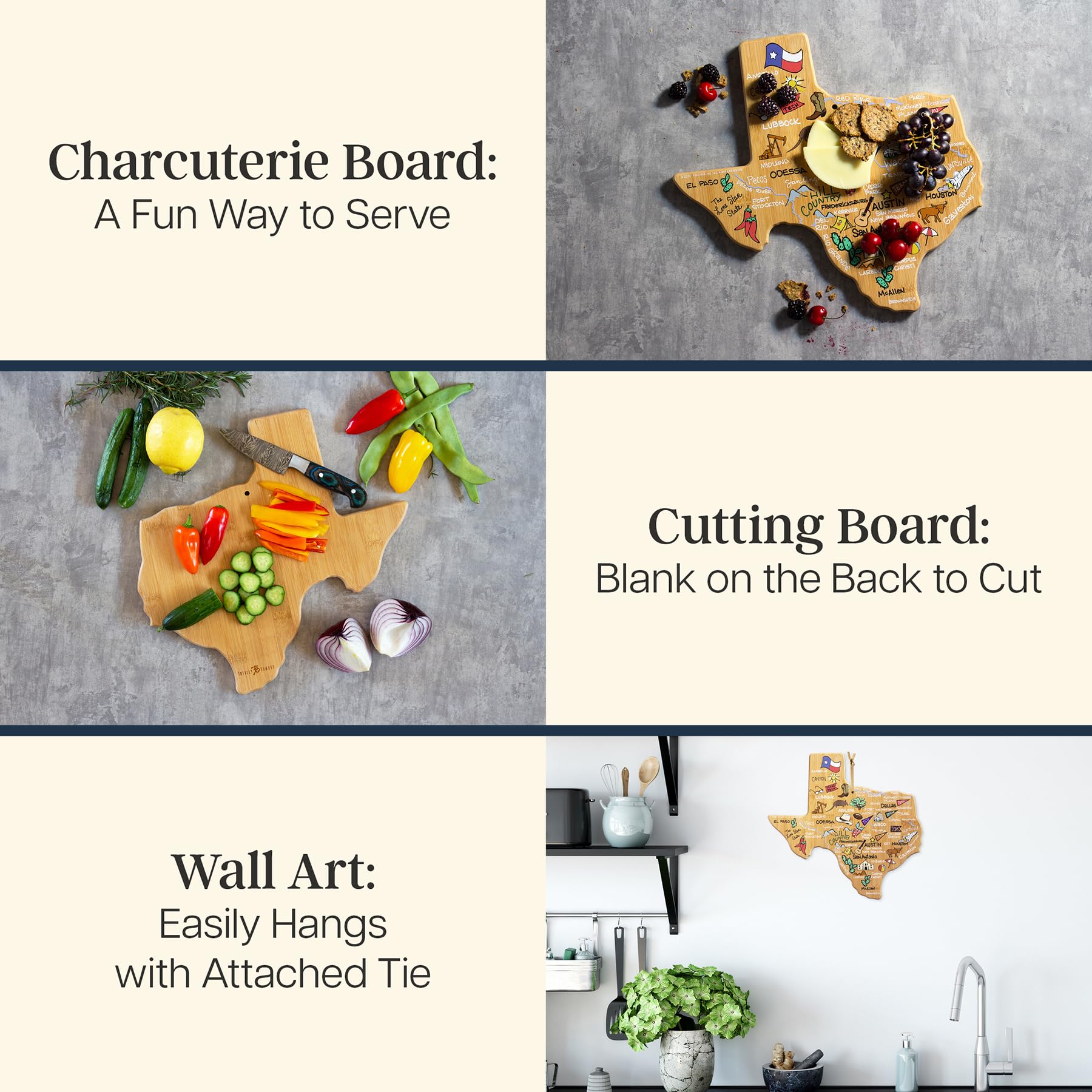 Totally Bamboo Texas blank bamboo back surface for cutting and durable prep benefit