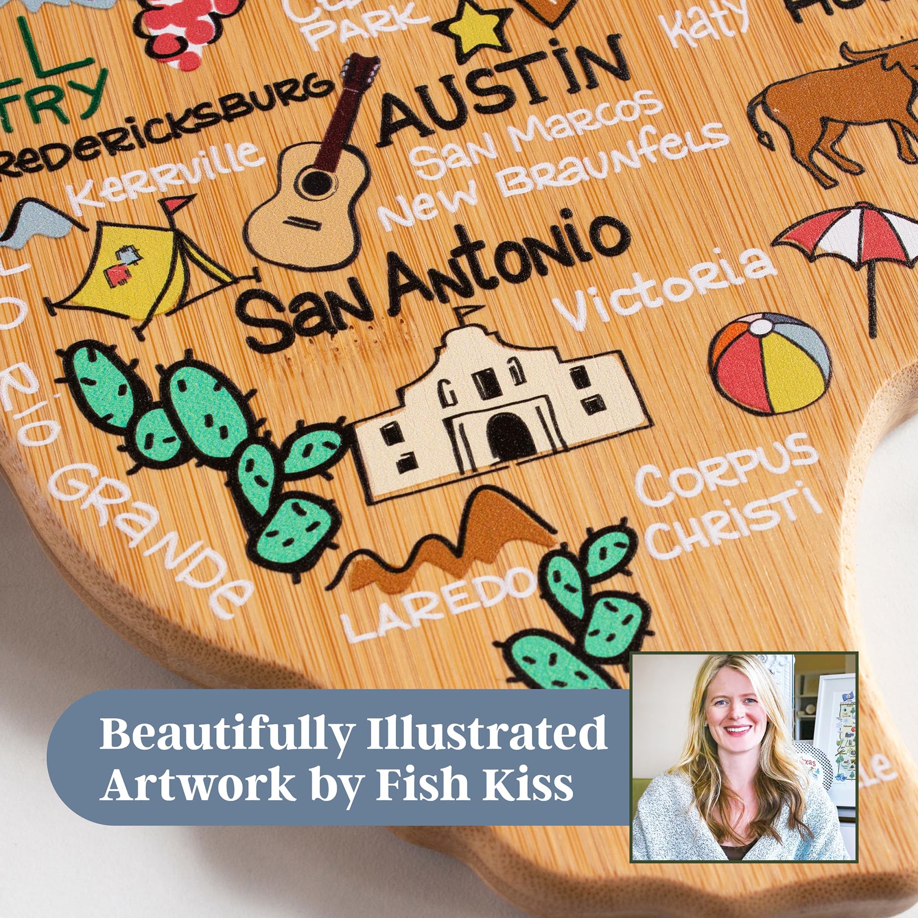 Totally Bamboo Texas close-up of Fish Kiss illustration highlighting print clarity benefit