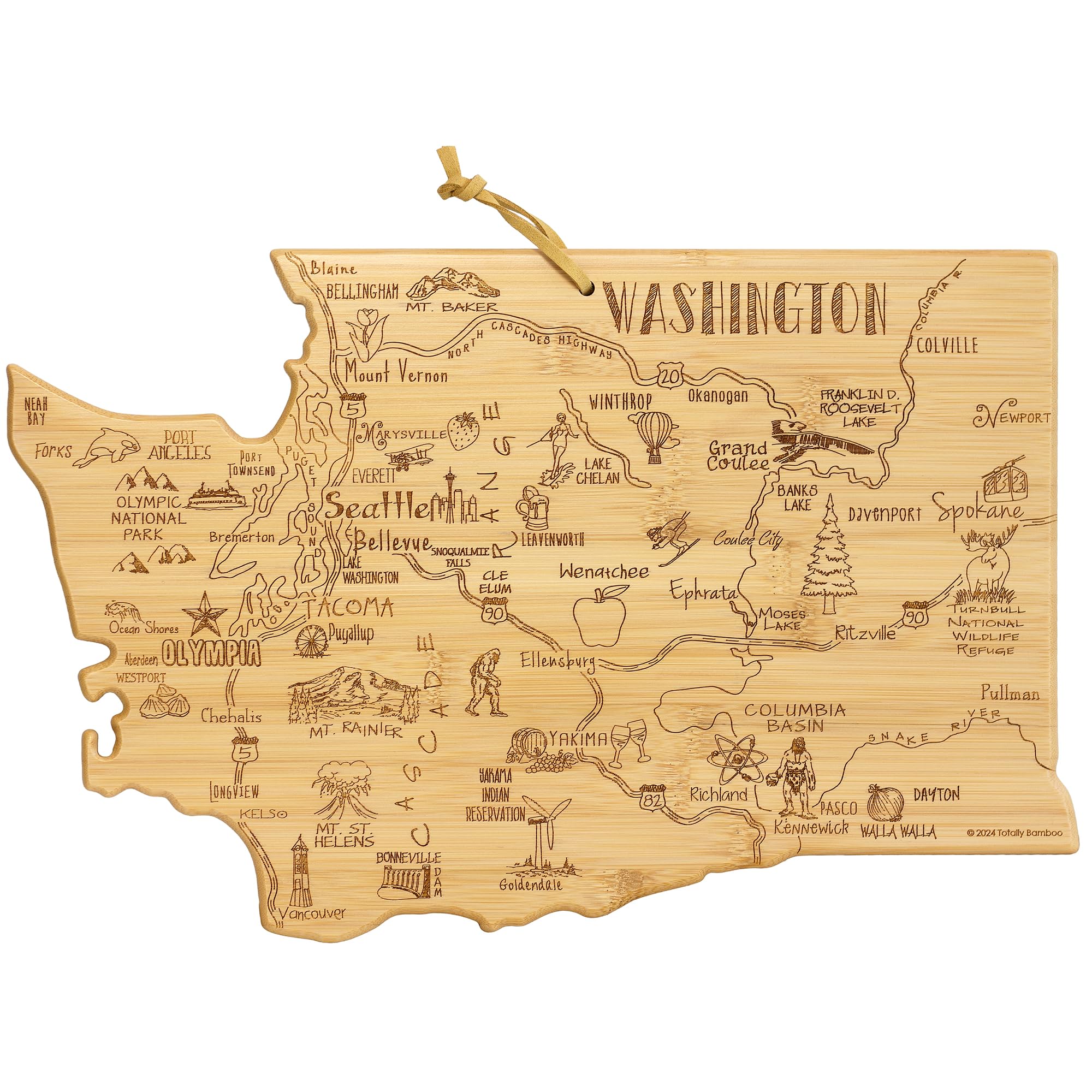 Totally Bamboo front view of Washington-shaped board, great for serving
