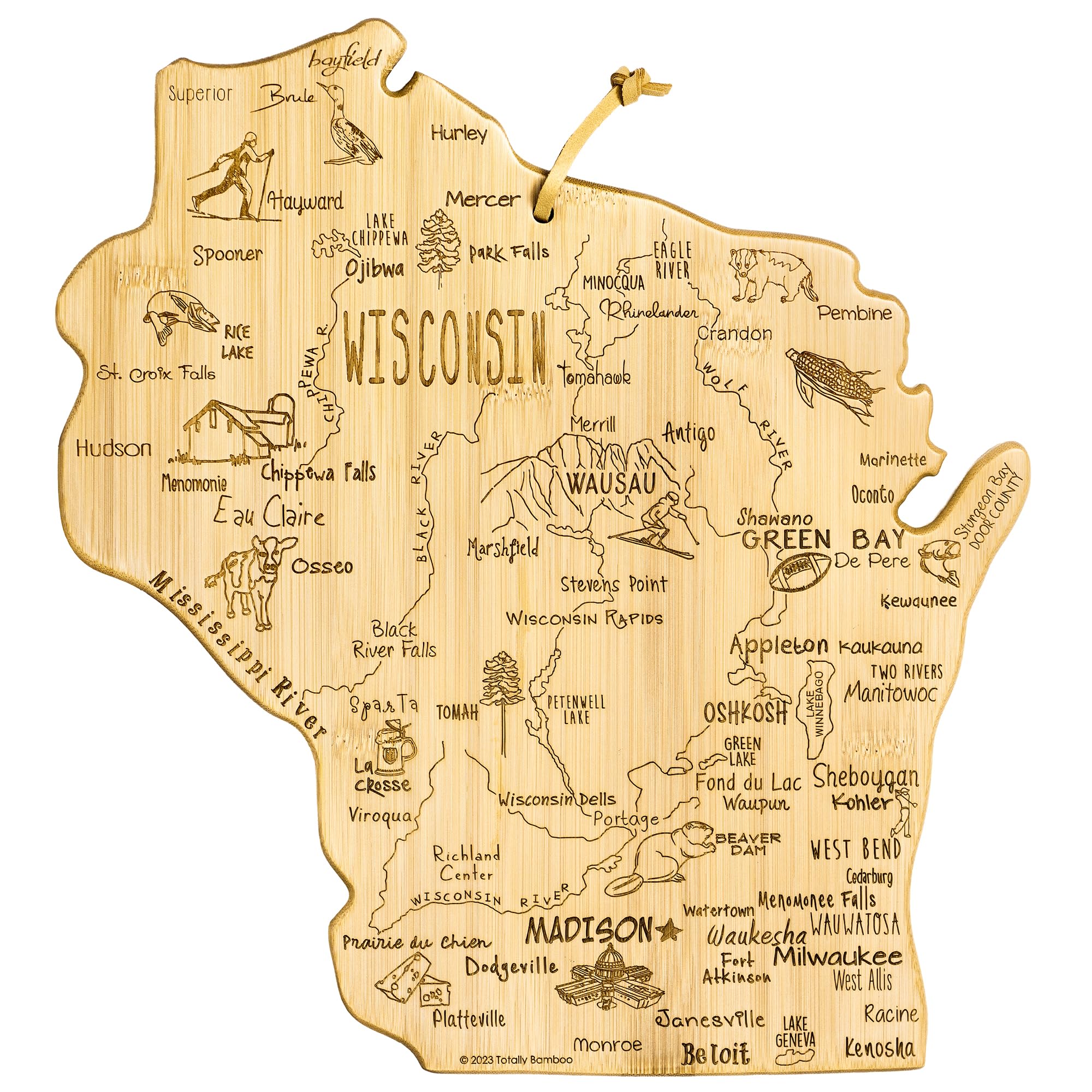 Totally Bamboo front engraving shows Wisconsin map and invites conversation