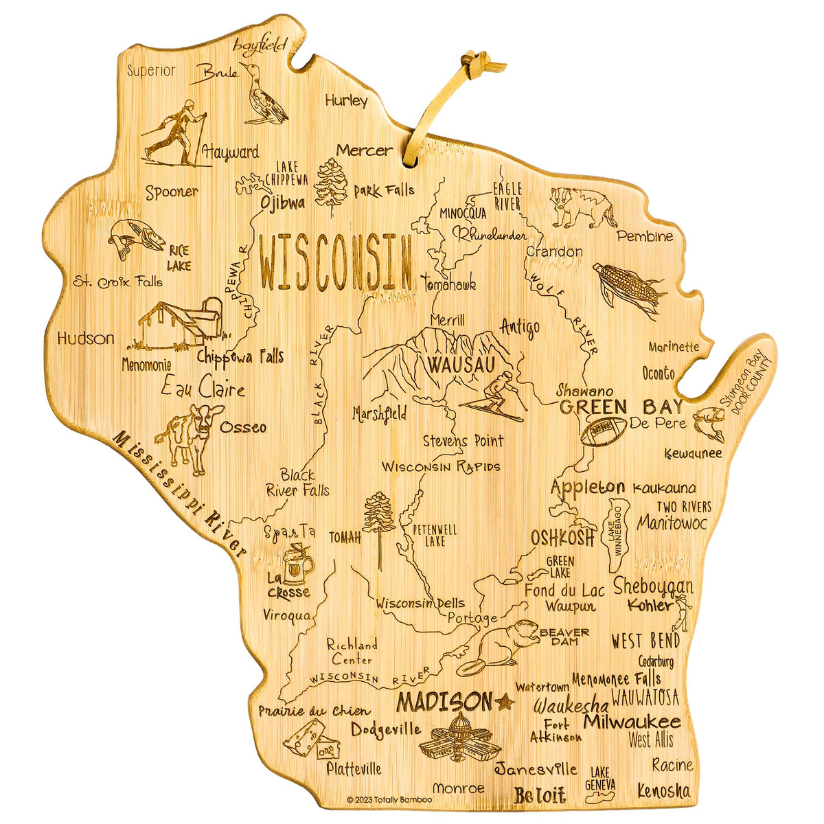 Totally Bamboo front engraving shows Wisconsin map and invites conversation